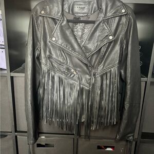 Fringe Leather Moto Jacket - Black